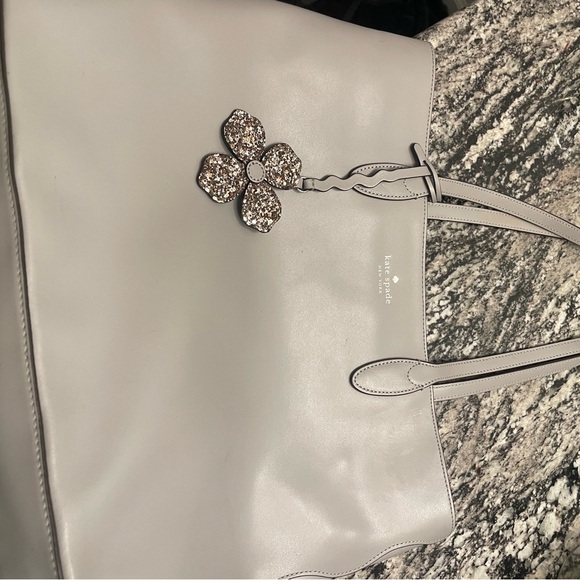kate spade Handbags - ✨ KATE SPADE NEW YORK Silver Tote with Glitter Flower Bag Charm
